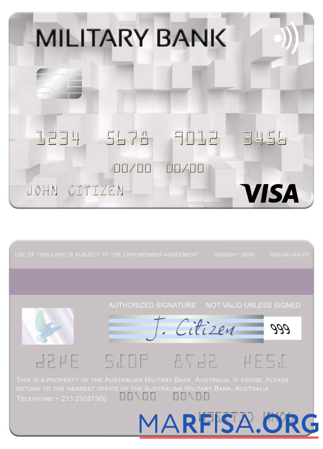 Downloadable Australia Australian Military Bank visa card sample